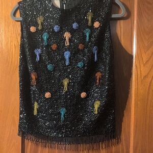 Ardell Black Sequin Top with Colorful Embellishments